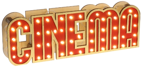 Levně Svítící nápis CINEMA – dřevěná dekorace s LED světly