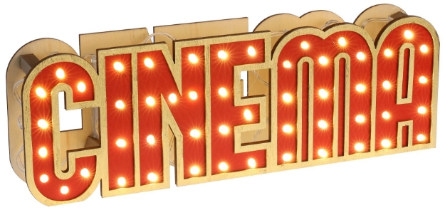 Obrázek z Svítící nápis CINEMA – dřevěná dekorace s LED světly 