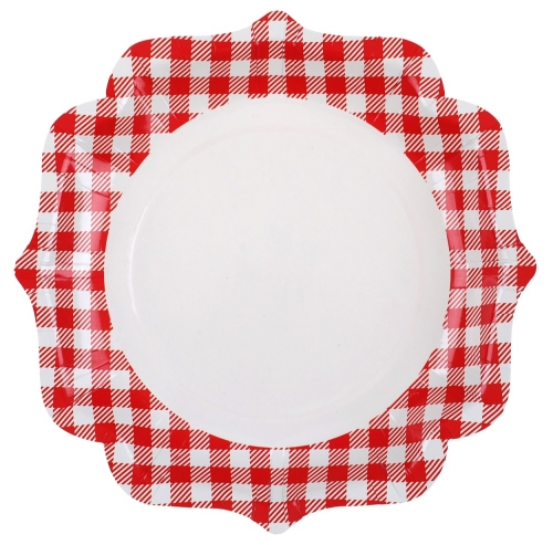 Papírové talíře červenobílé kostkované – venkovský styl, 21 cm, 10 ks