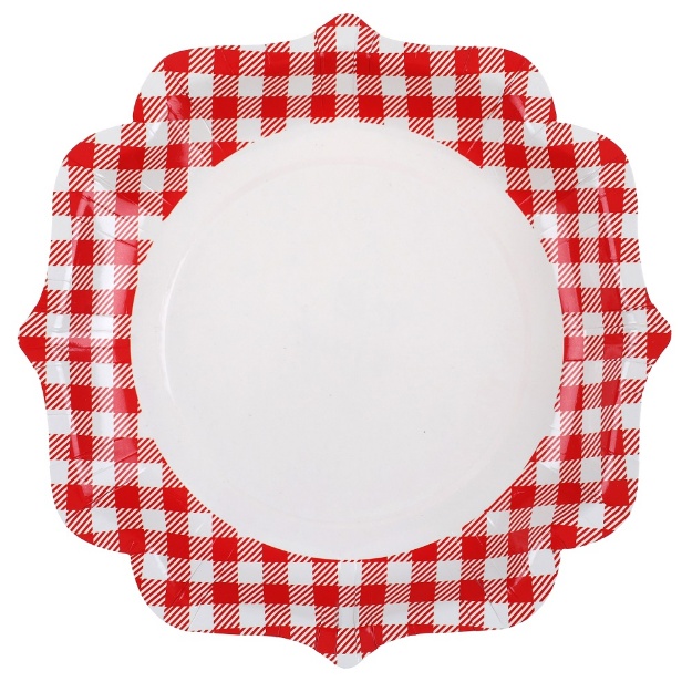 Obrázok z Papierové taniere červenobiele kockované - vidiecky štýl, 21 cm, 10 ks