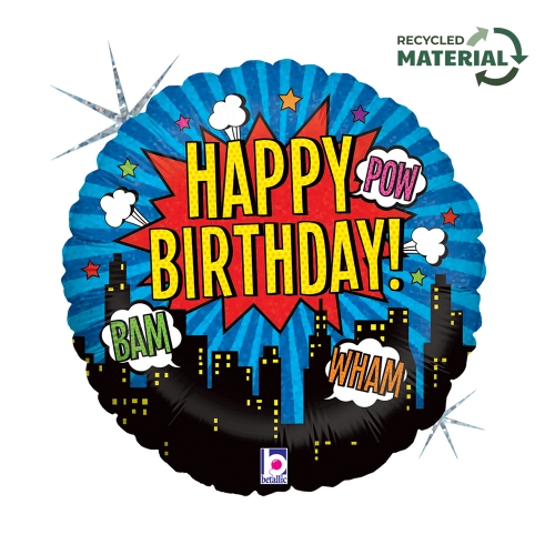 Levně Fóliový balonek Superhrdina Happy Birthday kulatý – 45 cm