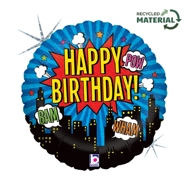 Obrázek Fóliový balonek Superhrdina Happy Birthday kulatý – 45 cm