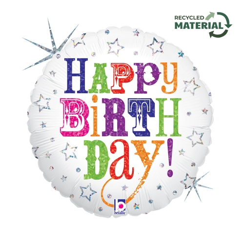 Levně Fóliový balonek Birthday Greetings bílý – 45 cm