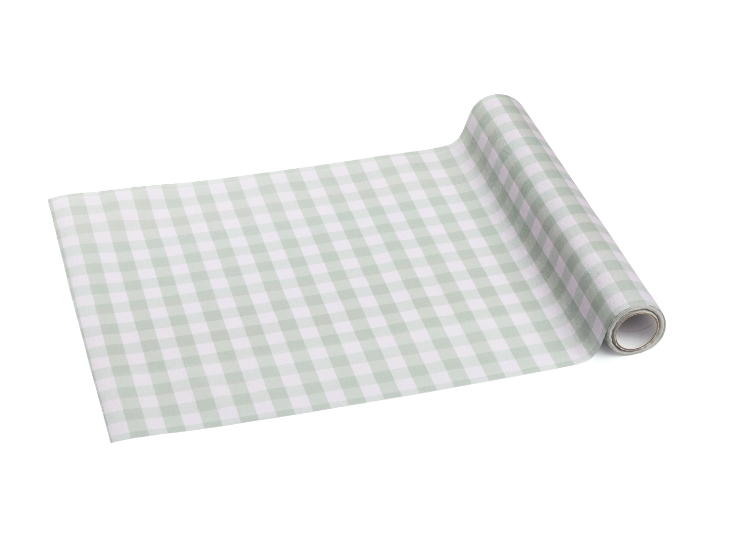 Běhoun na stůl s kostkovaným vzorem v šalvějové barvě – 40×500 cm