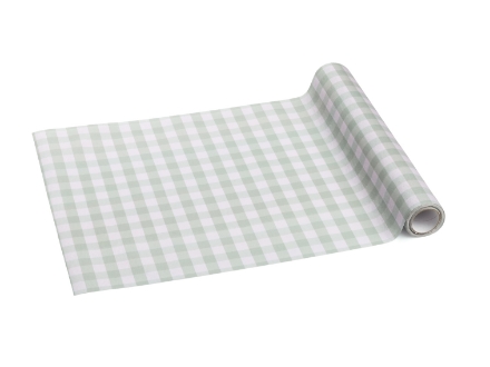 Obrázek Běhoun na stůl s kostkovaným vzorem v šalvějové barvě – 40×500 cm