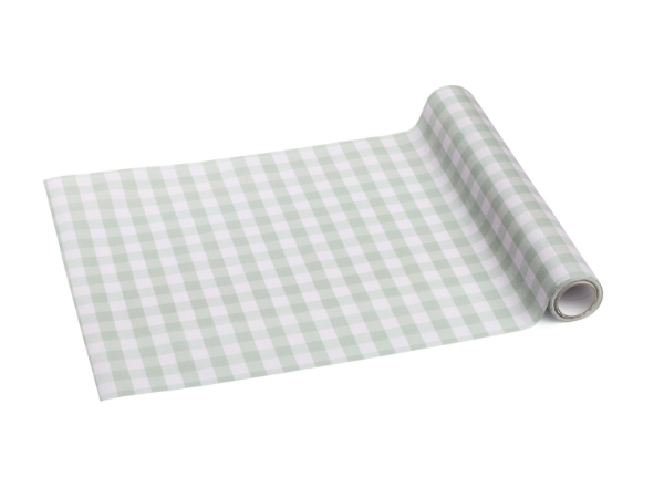 Běhoun na stůl s kostkovaným vzorem v šalvějové barvě – 40×500 cm
