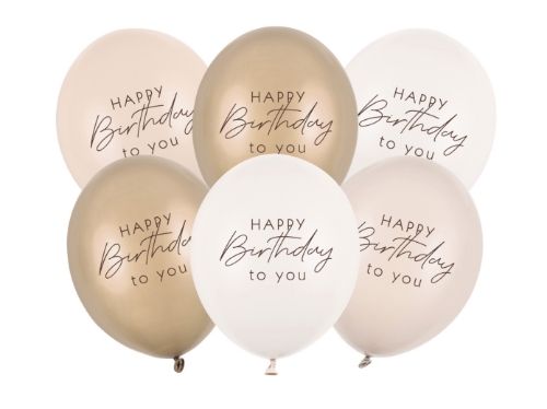 Levně Balonky Happy Birthday – béžový mix, 6 ks, 30 cm
