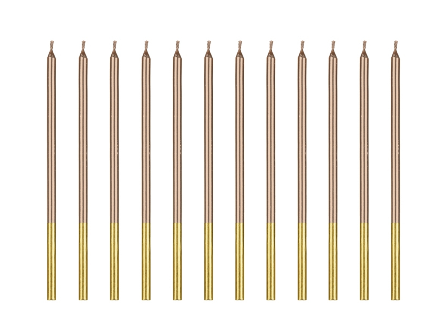 Vysoké dortové svíčky metalické rose gold – 14 cm, 12 ks