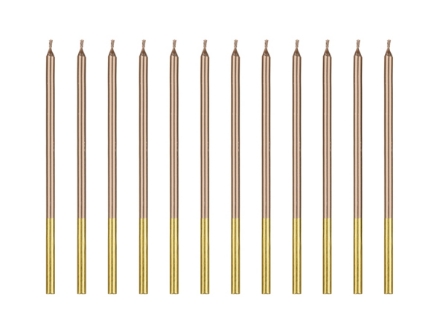 Obrázek Vysoké dortové svíčky metalické rose gold – 14 cm, 12 ks