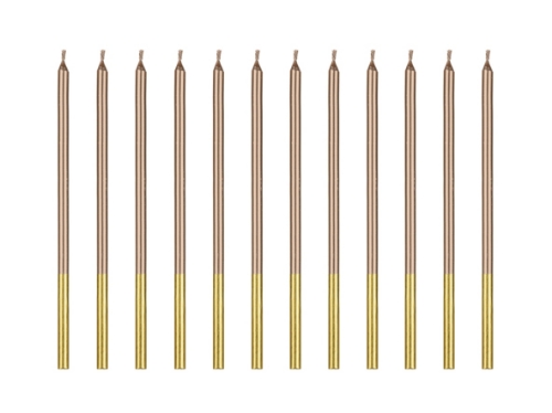 Vysoké dortové svíčky metalické rose gold – 14 cm, 12 ks