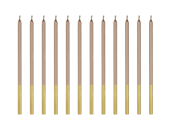 Vysoké dortové svíčky metalické rose gold – 14 cm, 12 ks