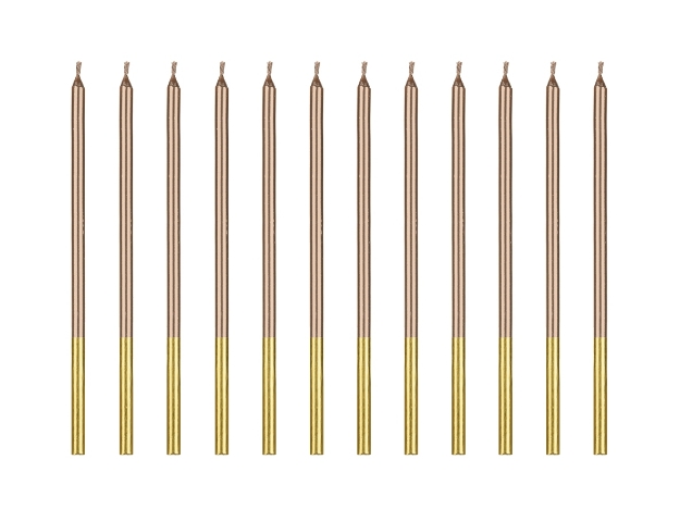 Obrázek Vysoké dortové svíčky metalické rose gold – 14 cm, 12 ks