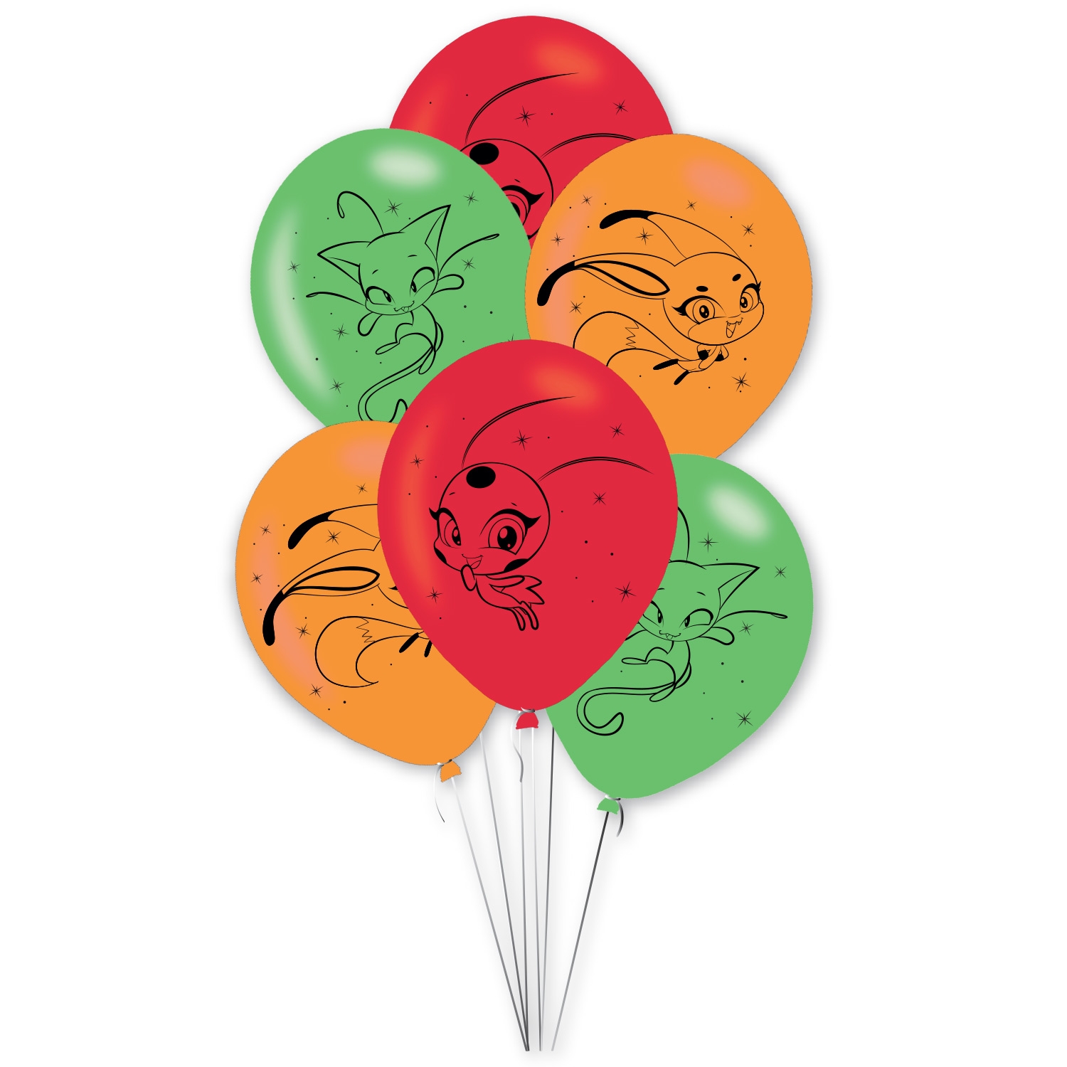 Latexové balonky Miraculous Kwami – 27,5 cm, 6 ks