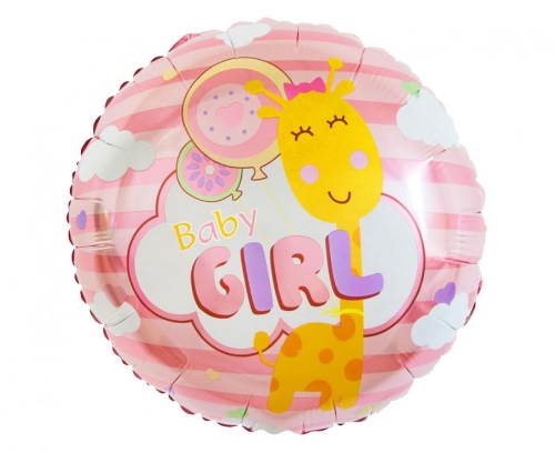 Levně Fóliový balonek Baby Girl s žirafou – 45 cm