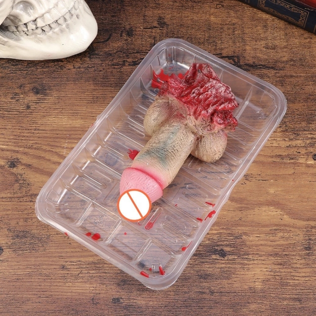 Obrázek Halloweenská dekorace – useknutý penis na tácku, 12 cm