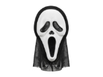 Hororová maska s kapucí v černo-bílém provedení, ideální na Halloween