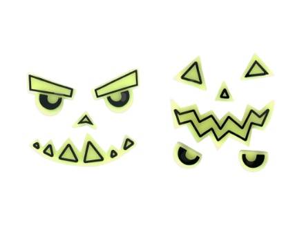 Gelové svítící samolepky na dýně – dva motivy ve stylu Halloween, ideální pro dětské tvoření bez řezání.