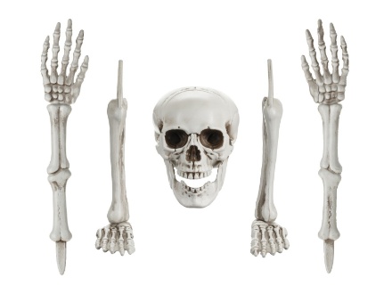 Dekorace kostry se zapichovací lebkou, rukama a nohama – ideální na Halloween