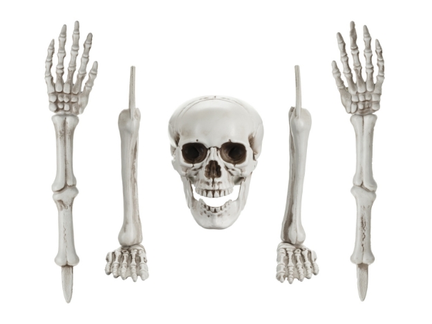 Dekorace kostry se zapichovací lebkou, rukama a nohama – ideální na Halloween