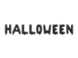 Fóliový nápis HALLOWEEN z černých balónků, velikost 230 × 35 cm, zavěšený na stuze