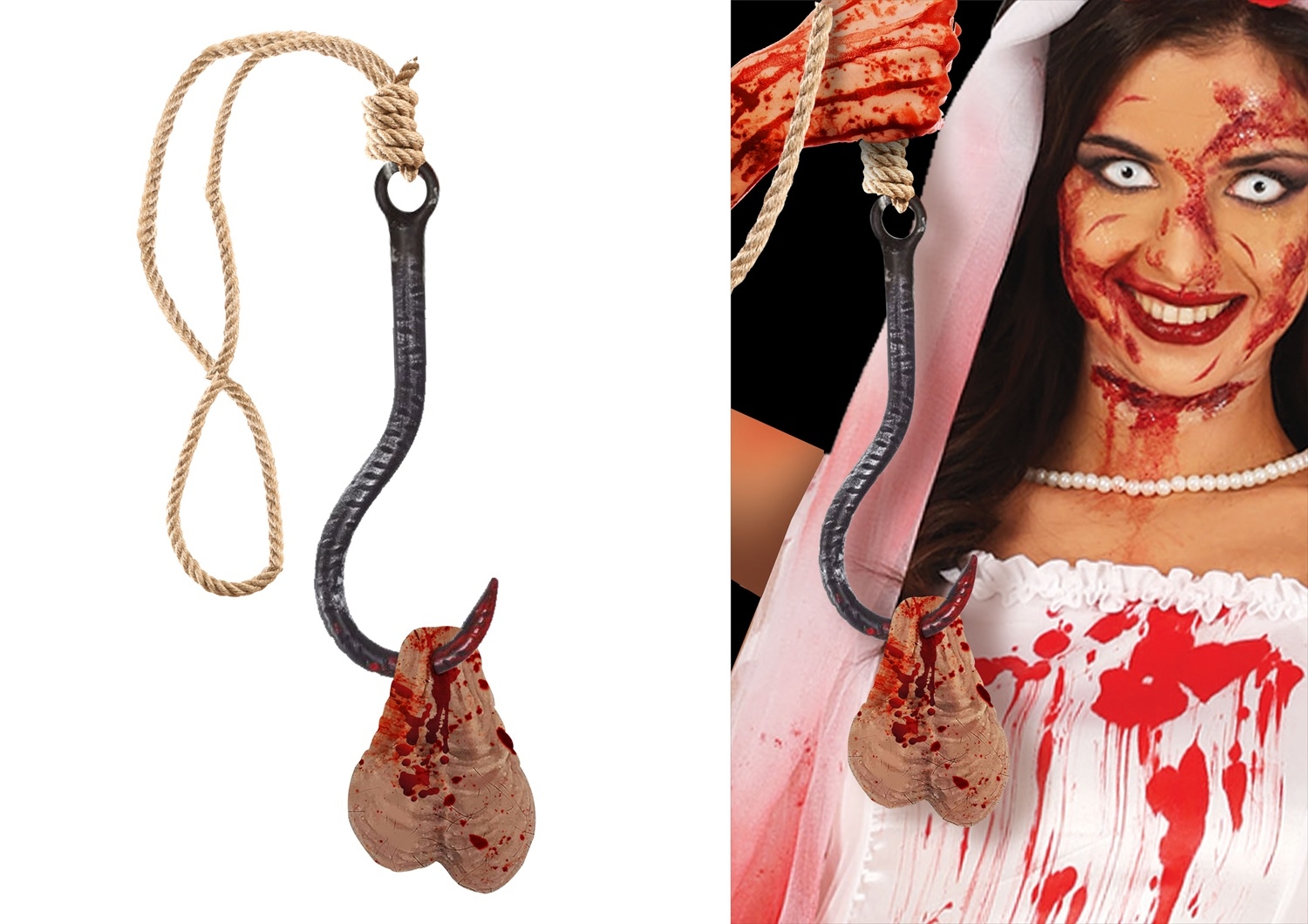 Krvavý hák s varlaty – latexová hororová dekorace