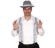 Kšandy s modro-bílým bavorským vzorem a potiskem lva, ideální doplněk na Oktoberfest