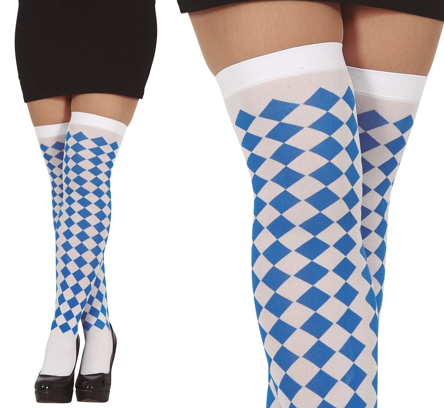 Oktoberfest dámské punčochy – modro-bílé kostky, 70 cm