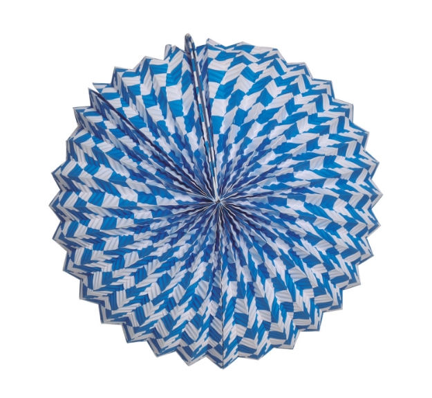 Kulatý papírový lampion s modro-bílým bavorským vzorem o průměru 25 cm