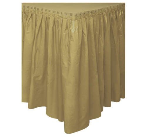 Plastová stolová sukňa zlatá – 74 × 426 cm