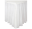 Bílá plastová stolová sukně s řasením podél okraje stolu, ideální na slavnostní akce