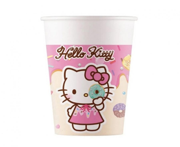 Papírový kelímek s motivem Hello Kitty a Kuromi, 200 ml, barevný potisk.