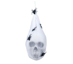 Pavučinový kokon s lebkou a černými pavouky 25 cm – Halloween dekorace