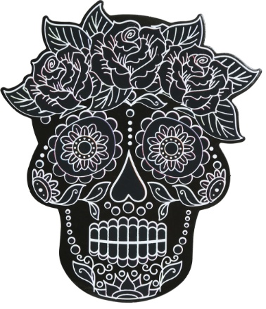 Sada 6 škrabacích masek Sugar Skull 12 cm – po seškrábání se objeví barevné vzory