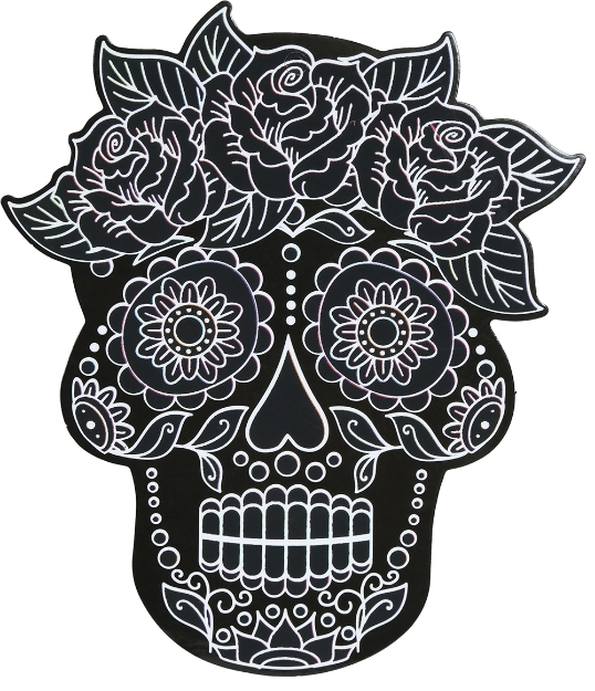 Sada 6 škrabacích masek Sugar Skull 12 cm – po seškrábání se objeví barevné vzory