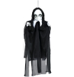 Visící dívka s copánky 70 cm připomínající Wednesday Addamsovou – halloweenská dekorace