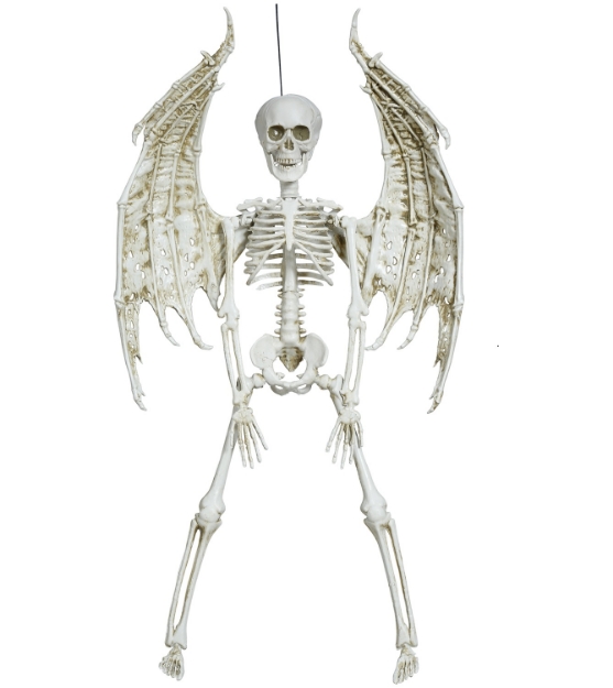 Visící kostlivec s křídly 40 cm – halloweenská dekorace