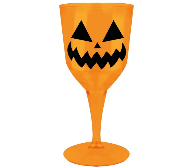 Oranžový plastový pohár s motivem dýně na Halloween, 19 cm