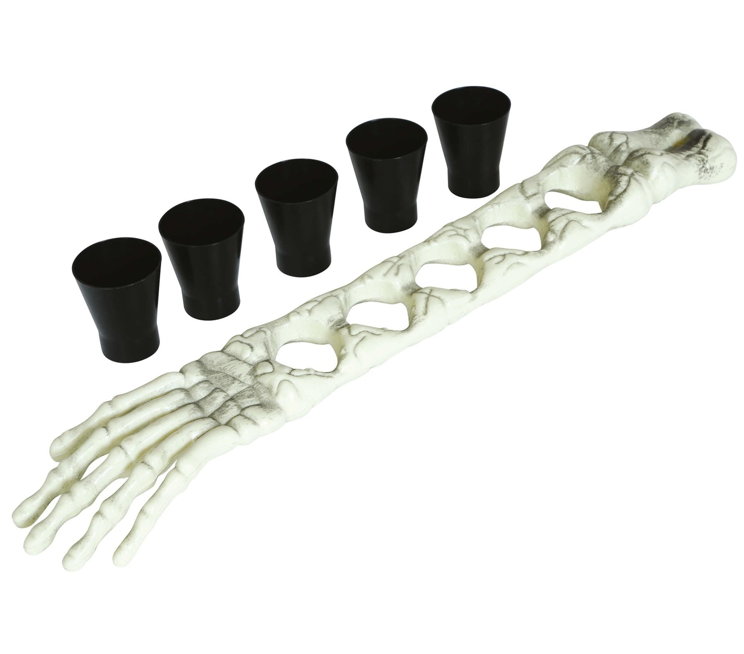 Ruka kostlivce 50 cm s pěti panákovými skleničkami