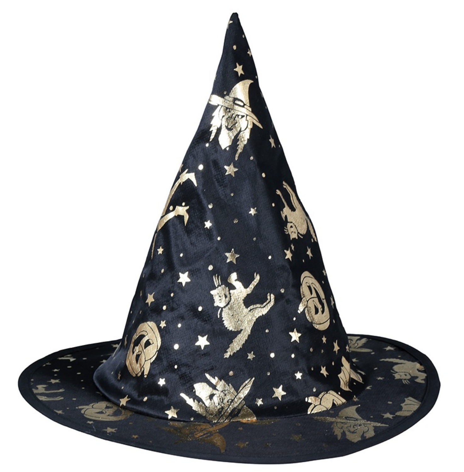 Klobouk čarodějnice černý se zlatým potiskem