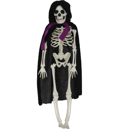 Visící kostlivec ženich 43 cm s černým pláštěm – Halloween dekorace