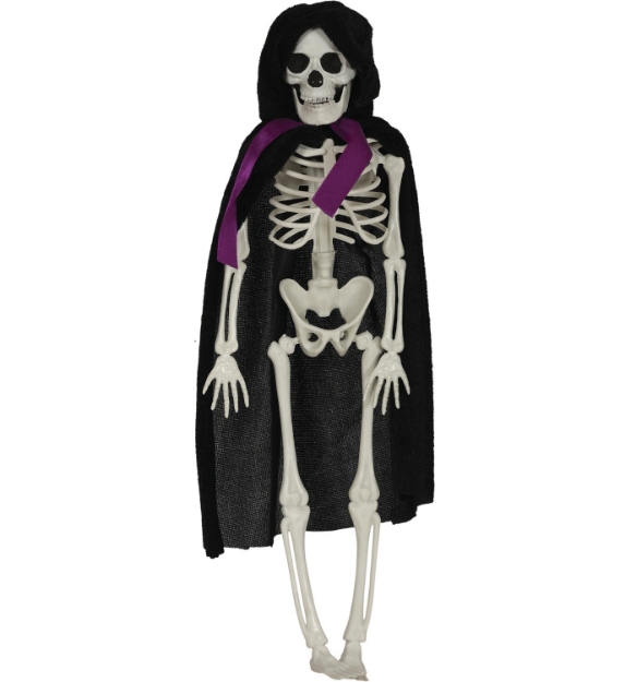 Visící kostlivec ženich 43 cm s černým pláštěm – Halloween dekorace