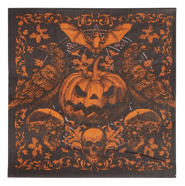 Papírové ubrousky Gothic Pumpkin 20 ks, 16 x 16 cm – černo-oranžový halloweenský design