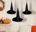Obrázok z Dekorácia visiace čarodejnícke klobúky – 3 ks, 18 cm, čierne
