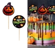 Sada 12 papírových zápichů Happy Halloween o průměru 6 cm – halloweenská dekorace na dort a muffiny