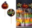 Sada 12 papírových zápichů Happy Halloween o průměru 6 cm – halloweenská dekorace na dort a muffiny