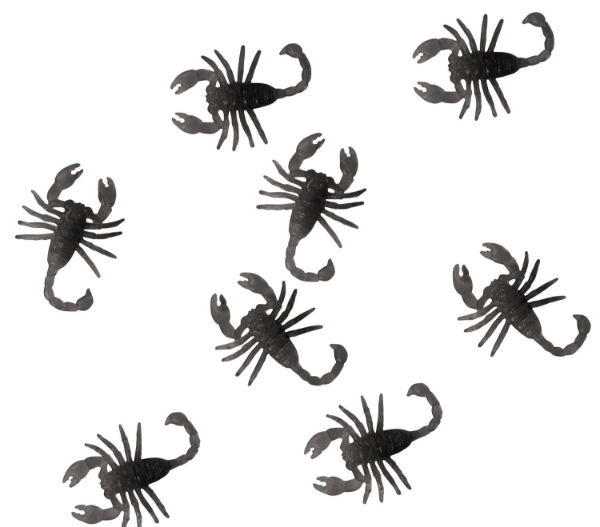 Sada černých škorpionů – 8 ks, 6 cm