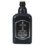 Dekorační láhev Svatá voda, černá s etiketou a křížem, 19 cm
