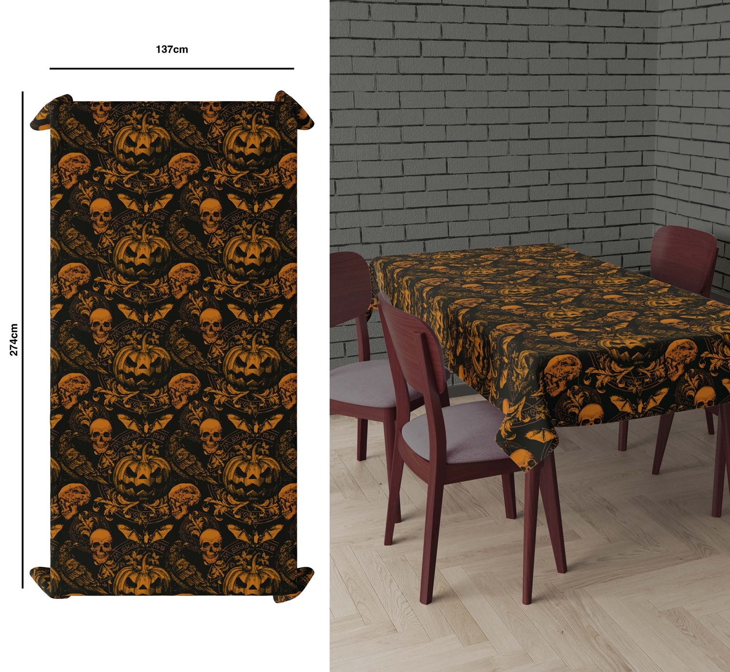 Halloweenský ubrus Gothic Pumpkin 137 x 274 cm