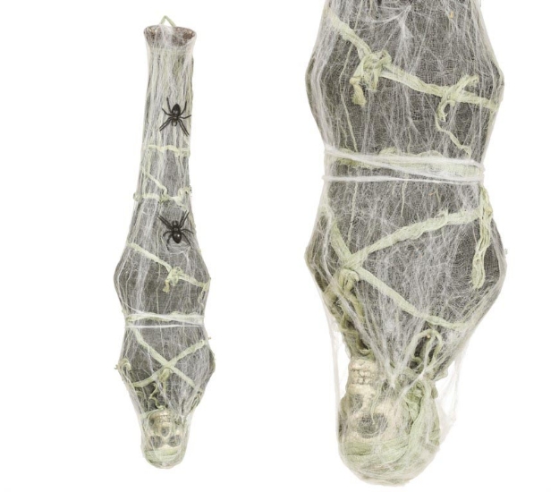 Visící kostlivec v pavučině 120 cm – strašidelná halloweenská dekorace