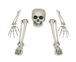 Sada dekorační kostry – lebka, ruce a nohy z PVC pro halloweenskou výzdobu